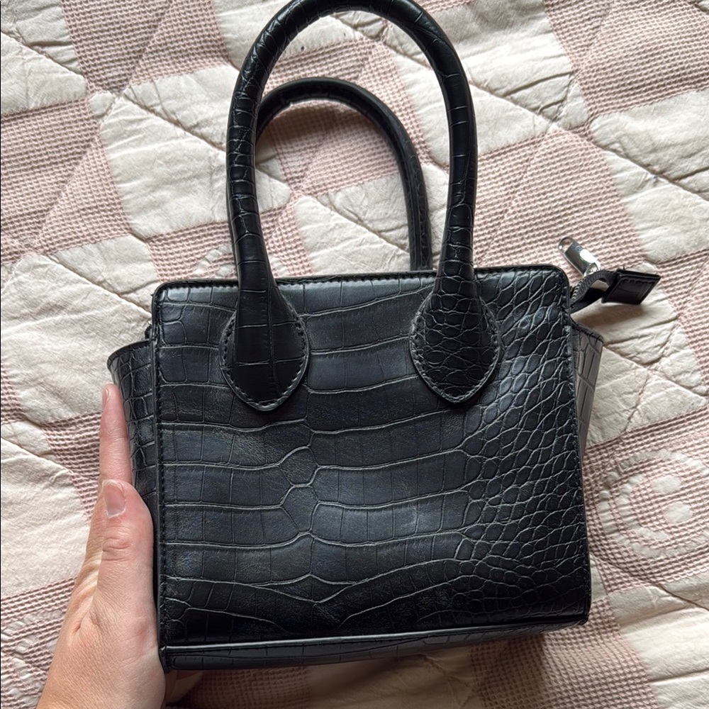 wild fable Black Croc-Embossed Mini Tote